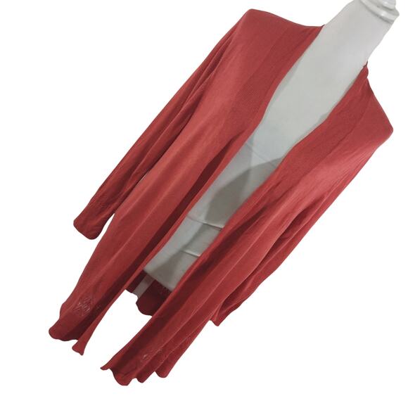 LOFT! GUAVA PINK/ORANGE LACEY TRIM STITCHED LONG CARDIGAN SWEATER! SZ XL - Picture 1 of 10